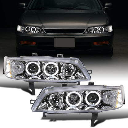 Ronnin - Compatible con Honda Accord Sedán Coupé 1994-1997 Mejora de Reemplazo Faros Delanteros de Proyector LED de Doble Borde Ensamblaje Par | Cromado