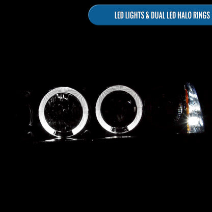 Ronnin - Se adapta a Honda Accord Sedán Coupé 1994-1997 Mejora Reemplazo LED con Aros Dobles Faro Proyector Par | Negro Humo