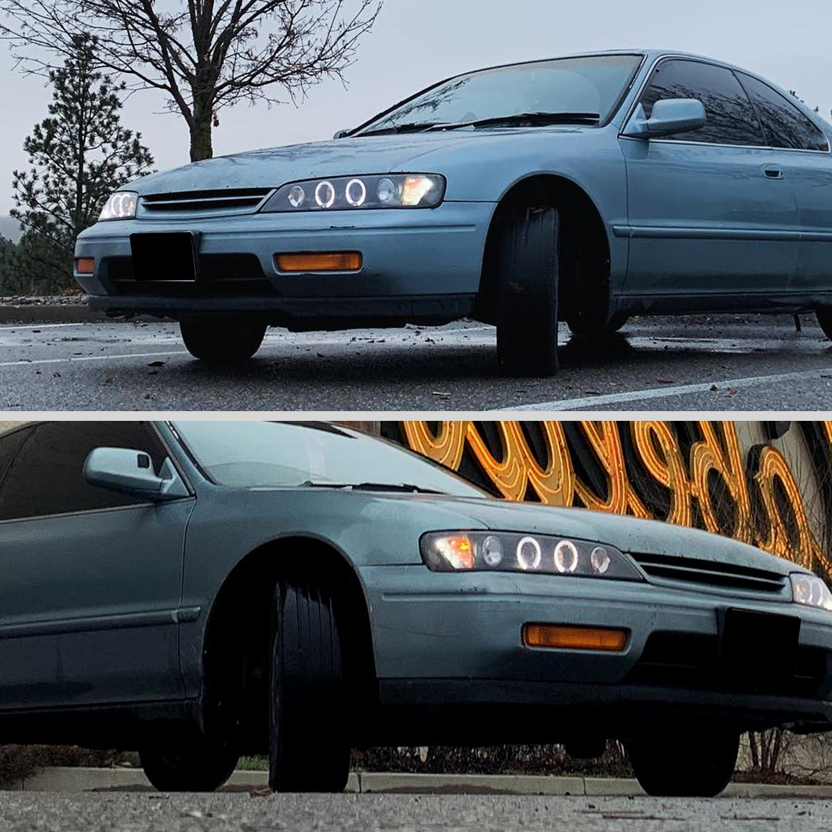 Ronnin - Compatible con Honda Accord Sedán Coupé 1994-1997 Mejora de Reemplazo Faros Delanteros Proyectores LED de Doble Aro (Par) | Negro