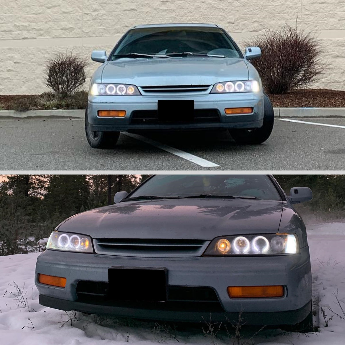 Ronnin - Compatible con Honda Accord Sedán Coupé 1994-1997 Mejora de Reemplazo Faros Delanteros Proyectores LED de Doble Aro (Par) | Negro