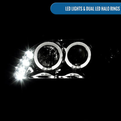 Ronnin - Compatible con Honda Accord Sedán Coupé 1998-2002, montaje de faros delanteros con proyector LED de doble aro y repuesto mejorado, par | Cromo