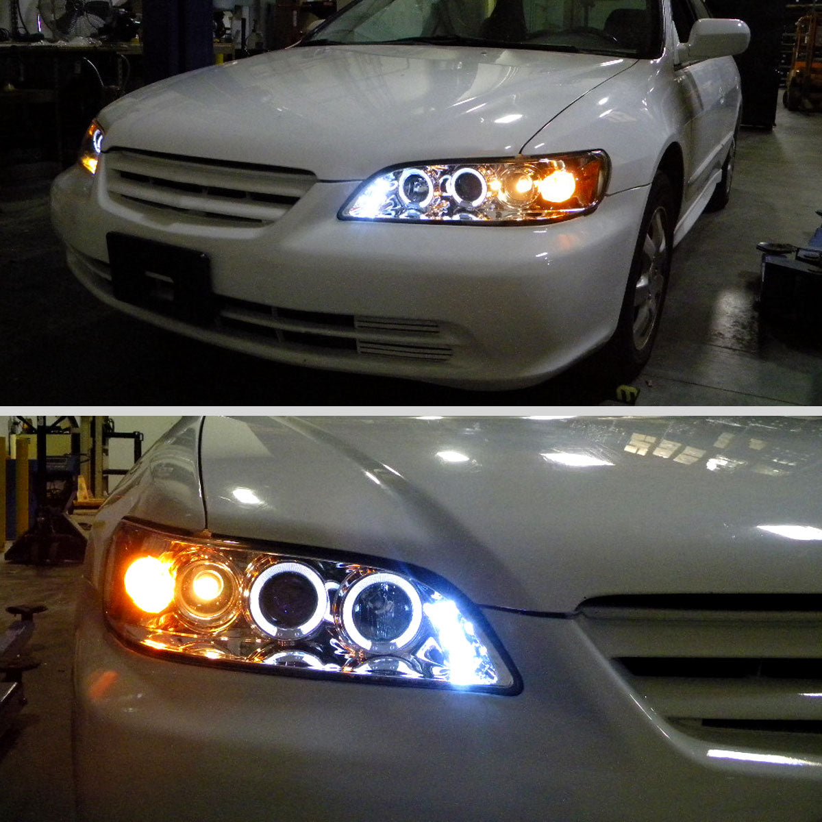 Ronnin - Compatible con Honda Accord Sedán Coupé 1998-2002, montaje de faros delanteros con proyector LED de doble aro y repuesto mejorado, par | Cromo