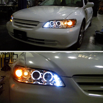 Ronnin - Compatible con Honda Accord Sedán Coupé 1998-2002, montaje de faros delanteros con proyector LED de doble aro y repuesto mejorado, par | Cromo