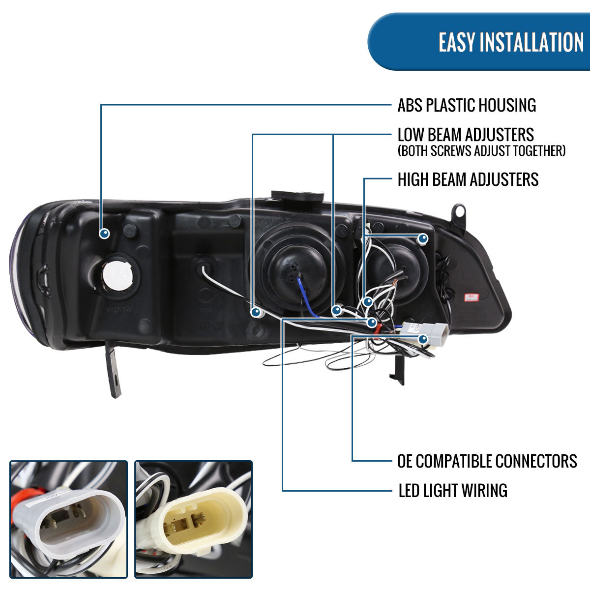 Ronnin - Compatible con Honda Accord Sedán Coupé 1998-2002, montaje de faros delanteros con proyector LED de doble aro y repuesto mejorado, par | Cromo