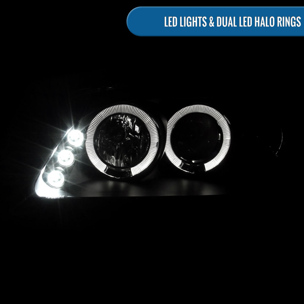 Ronnin - Fits 1998-2002 Honda Accord Sedan Coupe Upgrade Replacement LED Dual Rims Projector Headlights Assembly Pair | Black