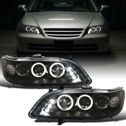 Ronnin - Fits 1998-2002 Honda Accord Sedan Coupe Upgrade Replacement LED Dual Rims Projector Headlights Assembly Pair | Black
