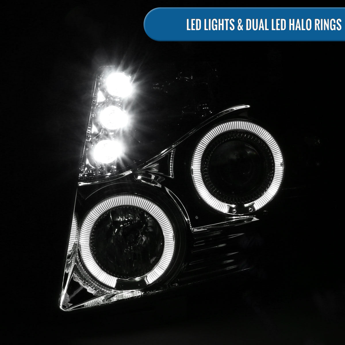 Ronnin - Compatible con Chevy Avalanche Tahoe Suburban 1500 2500 de 2007-2014 Faros delanteros proyectores LED con doble halo y luces de marcha en juego | Cromado