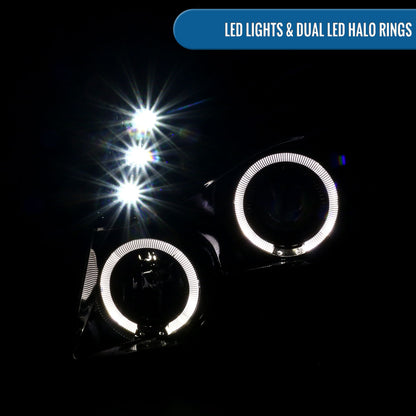 Ronnin - Se adapta a Chevy Avalanche Tahoe Suburban 1500 2500 2007-2014 Faros delanteros con proyector de luces de circulación LED de doble halo | Negro brillante