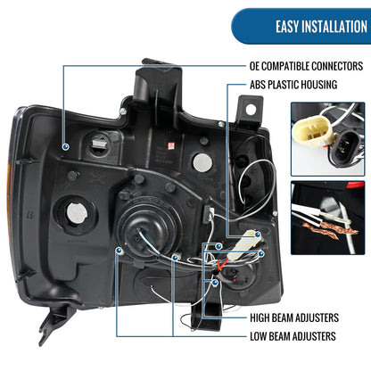 Ronnin - Se adapta a Chevy Avalanche Tahoe Suburban 1500 2500 2007-2014 Faros delanteros con proyector de luces de circulación LED de doble halo | Negro brillante