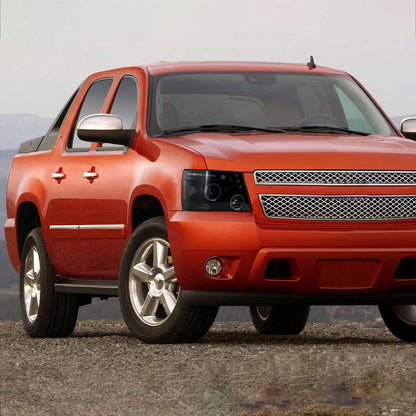 Ronnin - Se adapta a Chevy Avalanche Tahoe Suburban 1500 2500 2007-2014 Faros delanteros con proyector de luces de circulación LED de doble halo | Negro brillante
