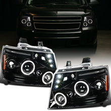 Ronnin - Se adapta a Chevy Avalanche Tahoe Suburban 1500 2500 2007-2014 Faros delanteros con proyector de luces de circulación LED de doble halo | Negro brillante