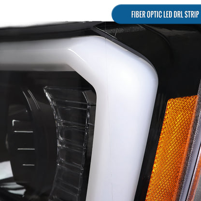 Ronnin - Fits 2007-2013 Chevy Avalanche 2007-2014 Tahoe Suburban 1500 2500 Upgraded Replacement Projector Headlights LED Tube Driving Lights Assembly Pair | Gloss Black