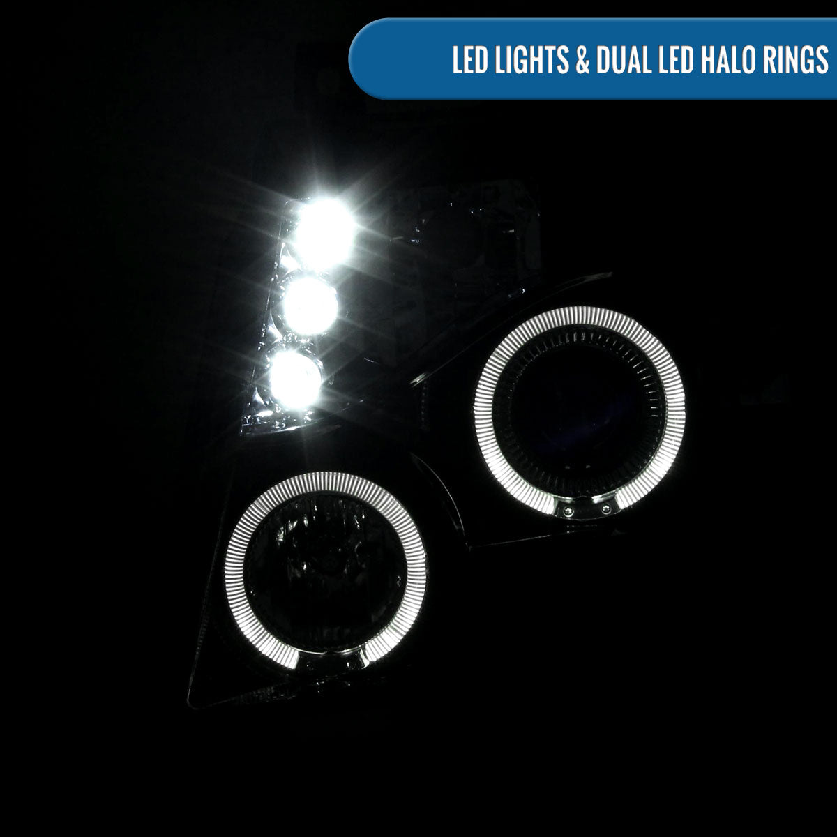Ronnin - Se adapta a Chevy Avalanche Tahoe Suburban 1500 2500 2007-2014 Faros delanteros con proyector LED de doble aro de halo y luces de circulación diurna, par | Negro humo