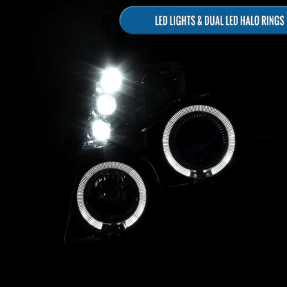 Ronnin - Se adapta a Chevy Avalanche Tahoe Suburban 1500 2500 2007-2014 Faros delanteros con proyector LED de doble aro de halo y luces de circulación diurna, par | Negro humo