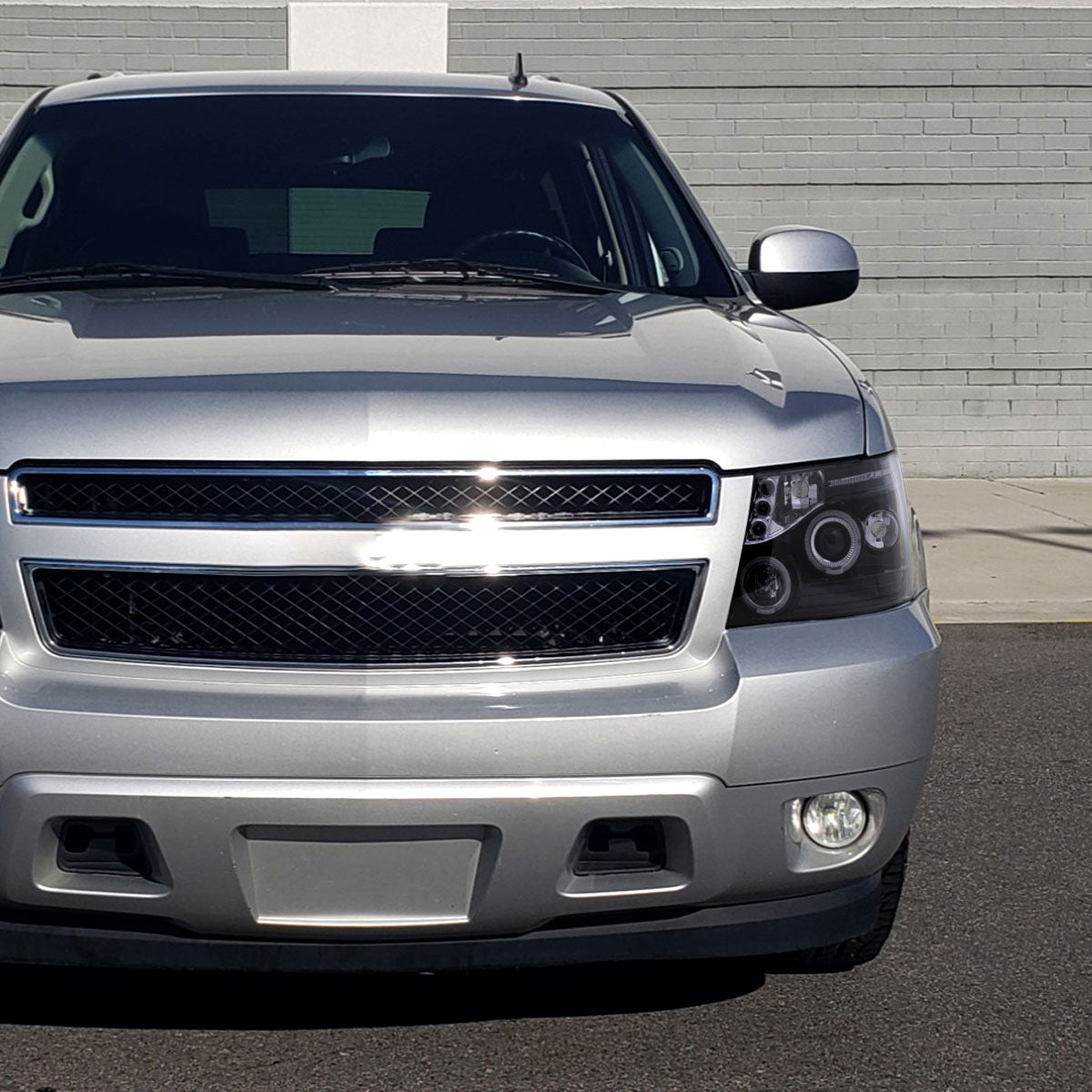 Ronnin - Se adapta a Chevy Avalanche Tahoe Suburban 1500 2500 2007-2014 Faros delanteros con proyector LED de doble aro de halo y luces de circulación diurna, par | Negro humo
