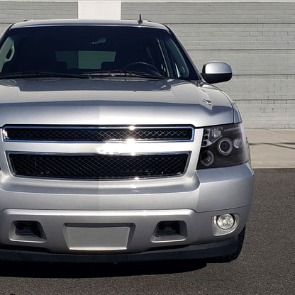 Ronnin - Se adapta a Chevy Avalanche Tahoe Suburban 1500 2500 2007-2014 Faros delanteros con proyector LED de doble aro de halo y luces de circulación diurna, par | Negro humo
