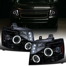 Ronnin - Se adapta a Chevy Avalanche Tahoe Suburban 1500 2500 2007-2014 Faros delanteros con proyector LED de doble aro de halo y luces de circulación diurna, par | Negro humo