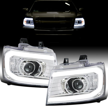 Ronnin - Fits 2007-2013 Chevy Avalanche 2007-2014 Tahoe Suburban 1500 2500 Upgraded Replacement Projector Headlights LED Tube Driving Lights Assembly Pair | Chrome