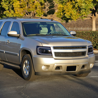 Ronnin - Fits 2007-2013 Chevy Avalanche 2007-2014 Tahoe Suburban 1500 2500 Upgraded Replacement Projector Headlights LED Tube Driving Lights Assembly Pair | Black Smoke