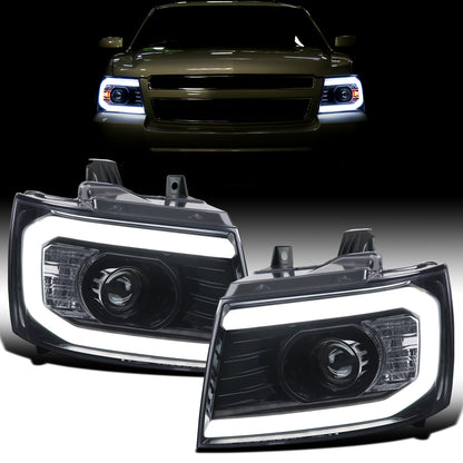 Ronnin - Fits 2007-2013 Chevy Avalanche 2007-2014 Tahoe Suburban 1500 2500 Upgraded Replacement Projector Headlights LED Tube Driving Lights Assembly Pair | Black Smoke