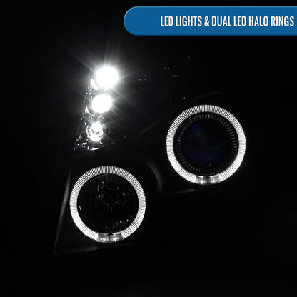 Ronnin - Compatible con Chevy Avalanche Tahoe Suburban 1500 2500 de 2007-2014 Faros delanteros proyectores LED de doble halo y luces de marcha. Par | Negros