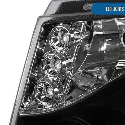 Ronnin - Compatible con Chevy Avalanche Tahoe Suburban 1500 2500 de 2007-2014 Faros delanteros proyectores LED de doble halo y luces de marcha. Par | Negros