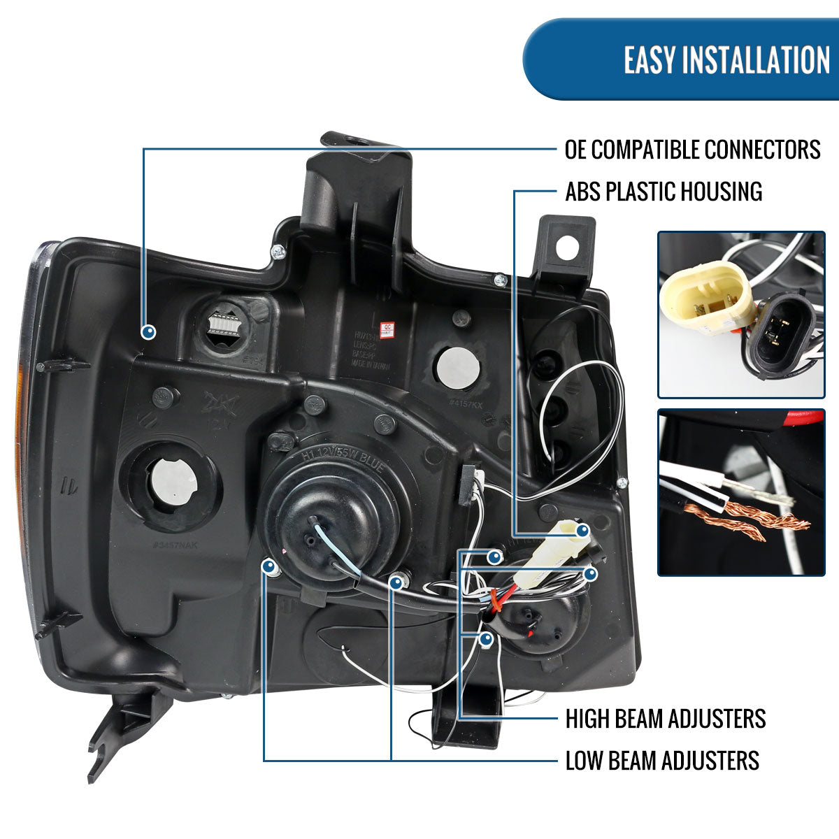 Ronnin - Compatible con Chevy Avalanche Tahoe Suburban 1500 2500 de 2007-2014 Faros delanteros proyectores LED de doble halo y luces de marcha. Par | Negros