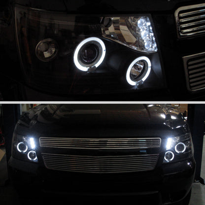 Ronnin - Compatible con Chevy Avalanche Tahoe Suburban 1500 2500 de 2007-2014 Faros delanteros proyectores LED de doble halo y luces de marcha. Par | Negros