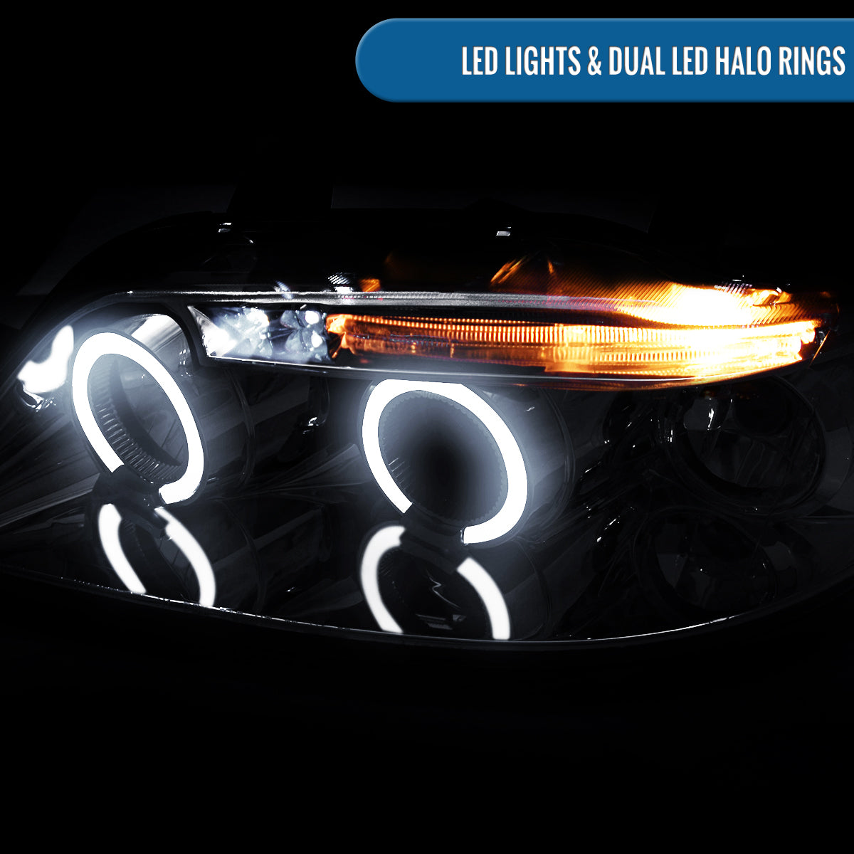 Ronnin - Compatible con Chevy Aveo Sedán Hatchback 2004-2008 Par de faros delanteros con proyector LED de doble aro de repuesto | Cromado