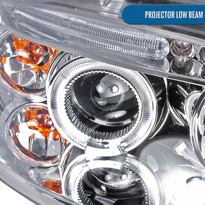 Ronnin - Compatible con Chevy Aveo Sedán Hatchback 2004-2008 Par de faros delanteros con proyector LED de doble aro de repuesto | Cromado