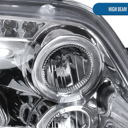 Ronnin - Compatible con Chevy Aveo Sedán Hatchback 2004-2008 Par de faros delanteros con proyector LED de doble aro de repuesto | Cromado