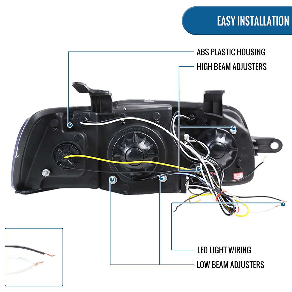 Ronnin - Compatible con Chevy Aveo Sedán Hatchback 2004-2008 Par de faros delanteros con proyector LED de doble aro de repuesto | Cromado