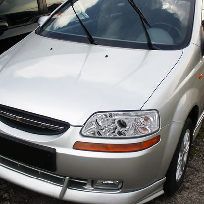 Ronnin - Compatible con Chevy Aveo Sedán Hatchback 2004-2008 Par de faros delanteros con proyector LED de doble aro de repuesto | Cromado