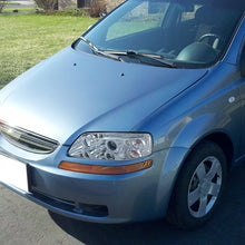 Ronnin - Compatible con Chevy Aveo Sedán Hatchback 2004-2008 Par de faros delanteros con proyector LED de doble aro de repuesto | Cromado