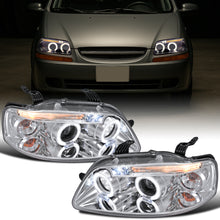 Ronnin - Compatible con Chevy Aveo Sedán Hatchback 2004-2008 Par de faros delanteros con proyector LED de doble aro de repuesto | Cromado