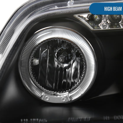 Ronnin - Compatible con Chevy Aveo Sedán Hatchback 2004-2008 Par de Reemplazo de Faros Delanteros con Proyector LED de Doble Aro | Negro