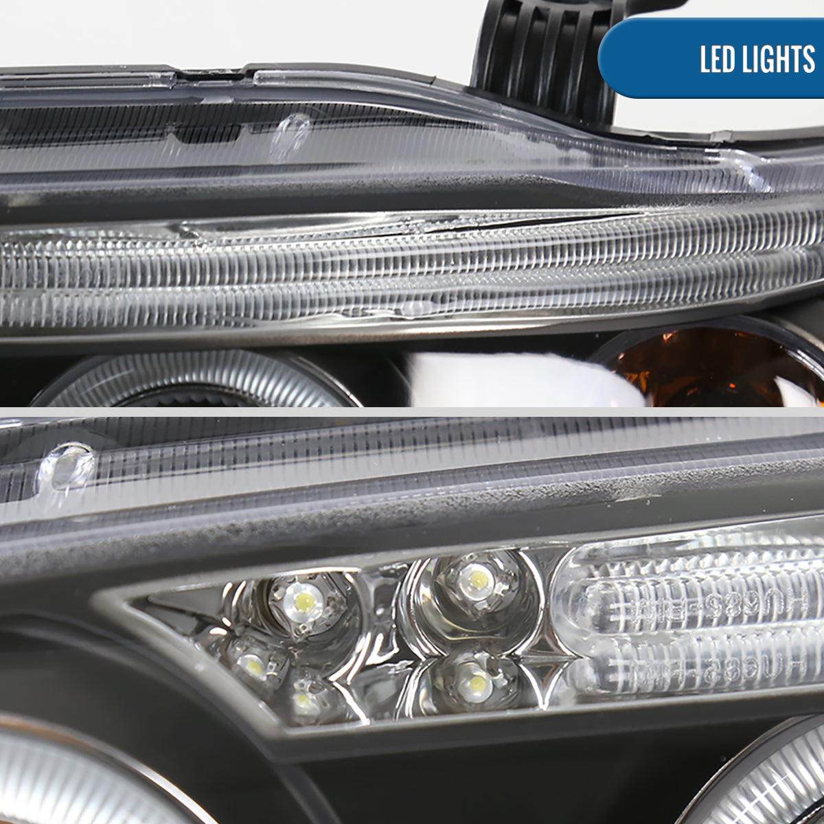 Ronnin - Compatible con Chevy Aveo Sedán Hatchback 2004-2008 Par de Reemplazo de Faros Delanteros con Proyector LED de Doble Aro | Negro