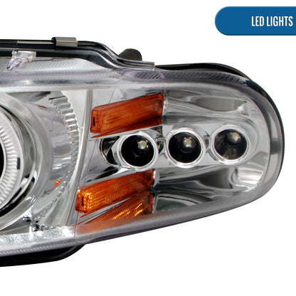 Ronnin - Faros delanteros con proyector LED de doble aro, repuesto de mejora para Dodge Avenger Sebring 1997-2000, par | Cromado