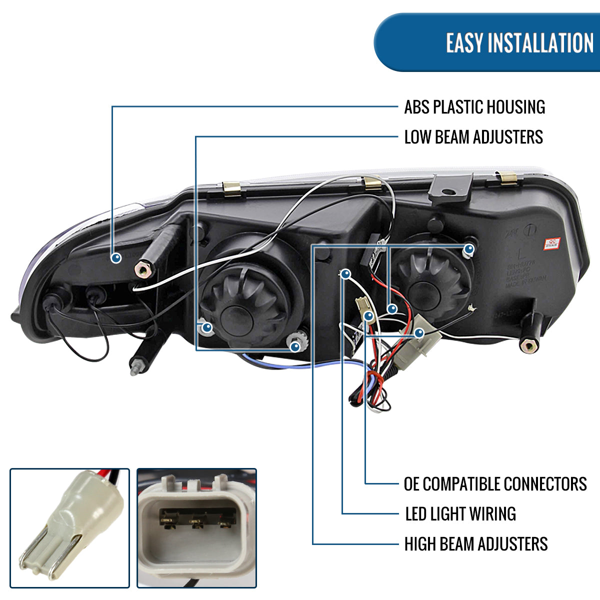 Ronnin - Faros delanteros con proyector LED de doble aro, repuesto de mejora para Dodge Avenger Sebring 1997-2000, par | Cromado