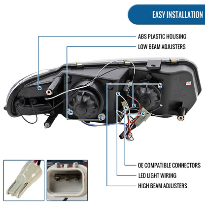 Ronnin - Faros delanteros con proyector LED de doble aro, repuesto de mejora para Dodge Avenger Sebring 1997-2000, par | Cromado
