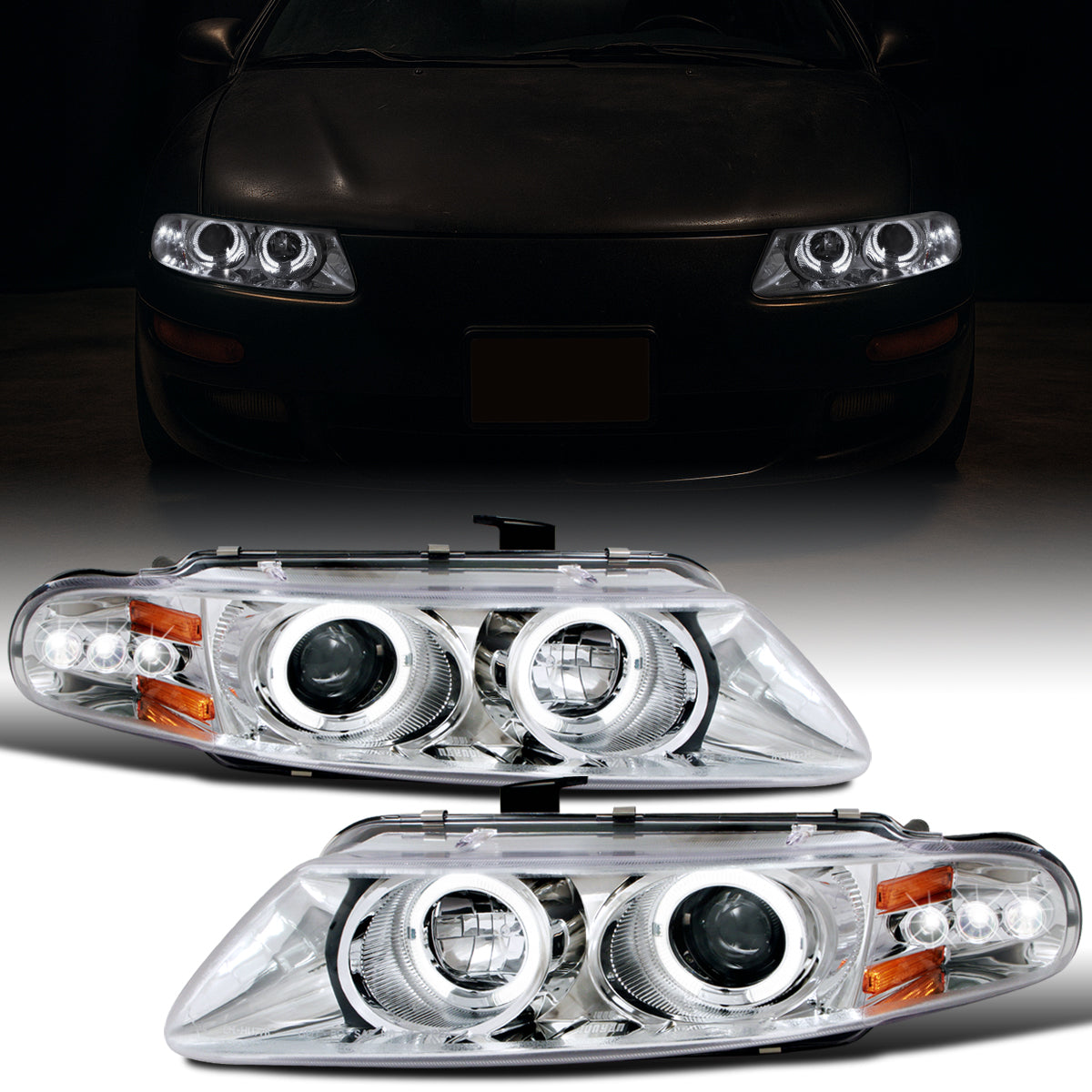 Ronnin - Faros delanteros con proyector LED de doble aro, repuesto de mejora para Dodge Avenger Sebring 1997-2000, par | Cromado