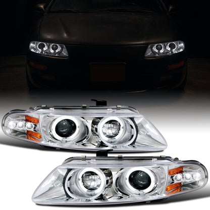 Ronnin - Faros delanteros con proyector LED de doble aro, repuesto de mejora para Dodge Avenger Sebring 1997-2000, par | Cromado