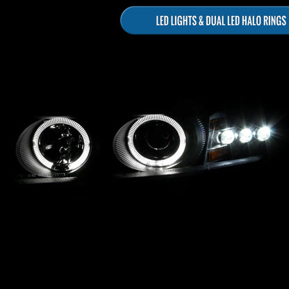 Ronnin - Se adapta a Dodge Avenger Sebring de 1997-2000, par de faros delanteros con proyector LED de doble aro, repuesto mejorado | Negro