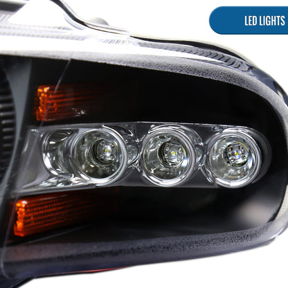Ronnin - Se adapta a Dodge Avenger Sebring de 1997-2000, par de faros delanteros con proyector LED de doble aro, repuesto mejorado | Negro