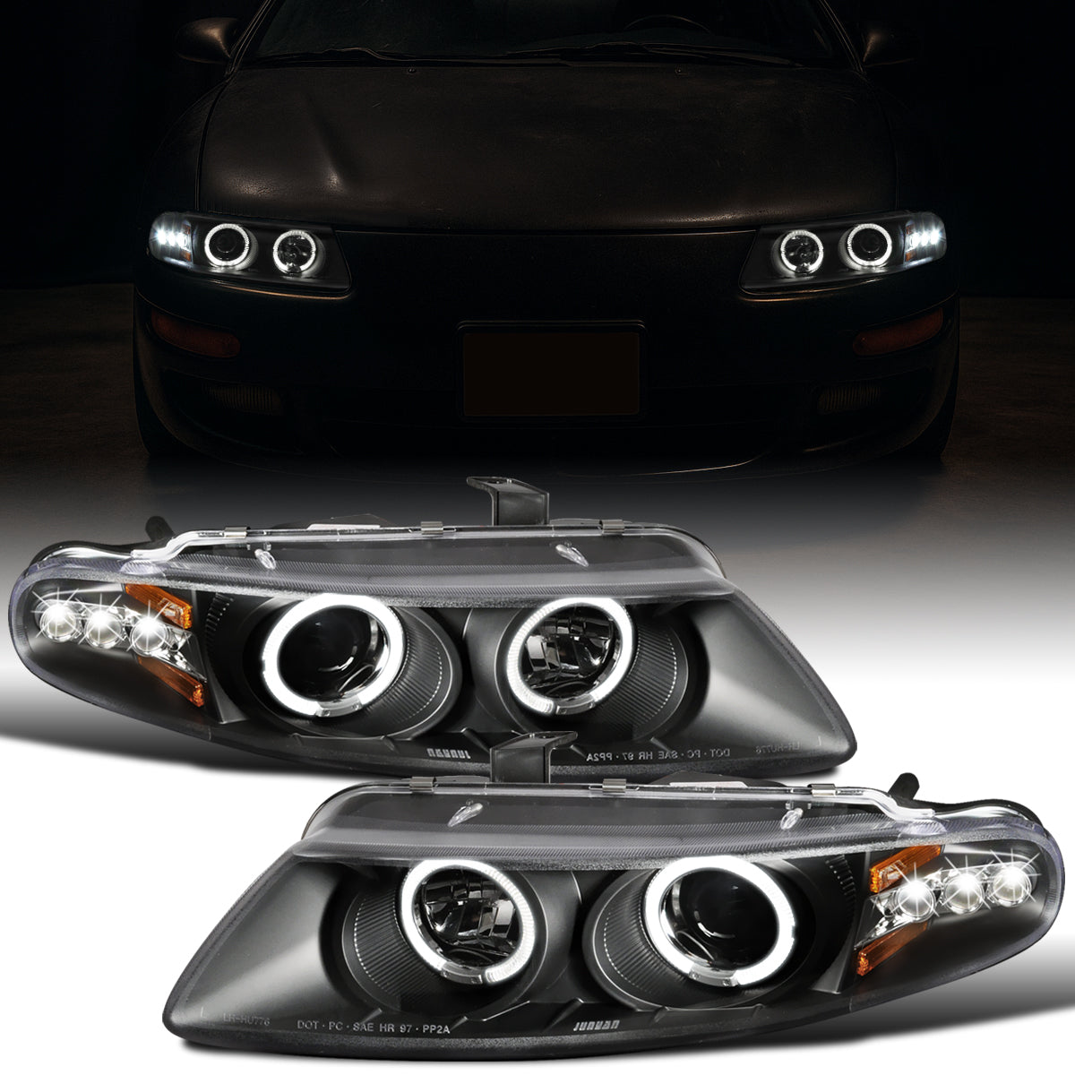 Ronnin - Se adapta a Dodge Avenger Sebring de 1997-2000, par de faros delanteros con proyector LED de doble aro, repuesto mejorado | Negro