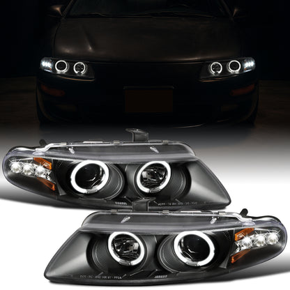 Ronnin - Se adapta a Dodge Avenger Sebring de 1997-2000, par de faros delanteros con proyector LED de doble aro, repuesto mejorado | Negro