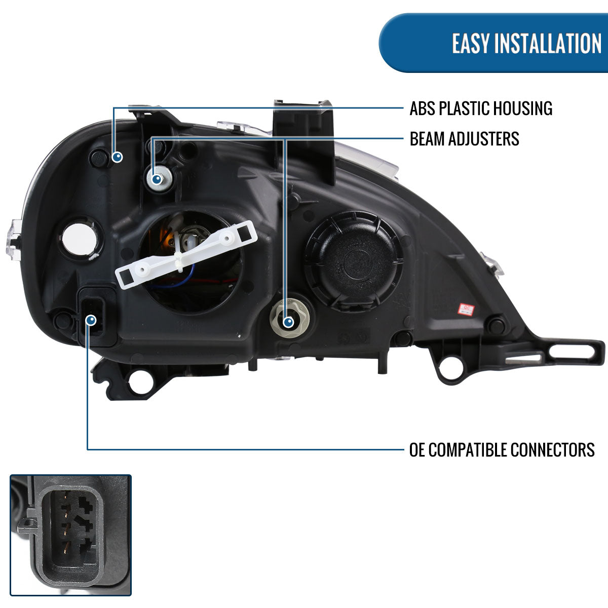 Ronnin - Se adapta a Mercedes-Benz W163 ML320 ML350 ML500 de 2002-2005, faros delanteros con proyector halógeno y luces de circulación LED (par) | Cromado