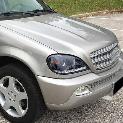 Ronnin - Faros delanteros con proyector halógeno y luces de circulación diurna LED aptos para Mercedes-Benz W163 ML320 ML350 ML500 de 2002-2005, especificación estadounidense | Par ahumado negro