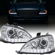1998-2001 Mercedes-Benz US Spec ML320 ML430 Upgraded Replacement LED Running Lights Halogen Projector Headlights Assembly Pair | Chrome