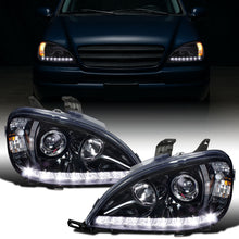 Ronnin - Se adapta a Mercedes-Benz ML320 ML430 de especificaciones estadounidenses de 1998-2001, par de faros delanteros con proyector halógeno y luces LED de circulación diurna de repuesto mejoradas | Negro ahumado